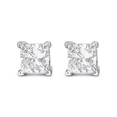 Lab Created 14K White Gold 1 1/2 Ct Princess Lab-Grown Diamond Solitaire Stud Earrings