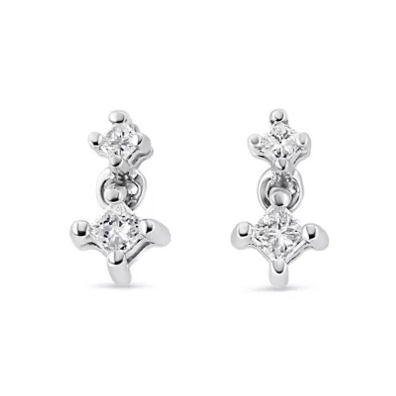 14K White Gold 1/4 Ct Double Diamond Drop and Dangle Stud Earrings