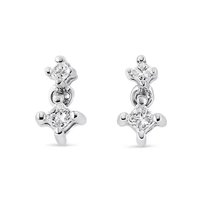 14K White Gold 1/4 Ct Double Diamond Drop and Dangle Stud Earrings