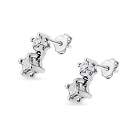 14K White Gold 1/4 Ct Double Diamond Drop and Dangle Stud Earrings