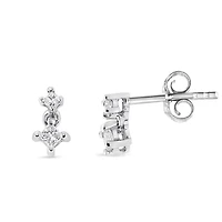14K White Gold 1/4 Ct Double Diamond Drop and Dangle Stud Earrings