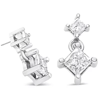 14K White Gold 3/8 Ct Diamond Double Dangle 2 Stone Stud Drop Earrings for Women