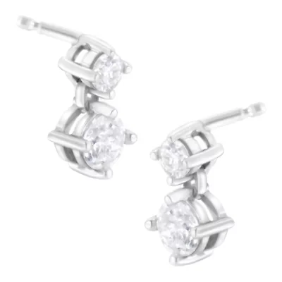 14K White Gold 1 cttw Double Diamond Stud Earrings
