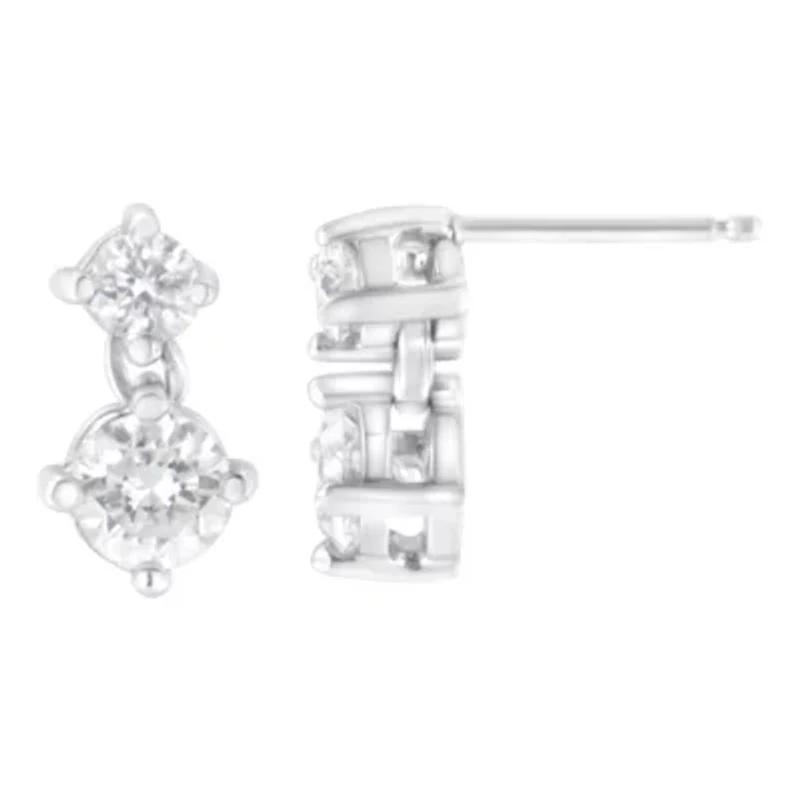 14K White Gold 1 cttw Double Diamond Stud Earrings