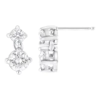 14K White Gold 1 cttw Double Diamond Stud Earrings
