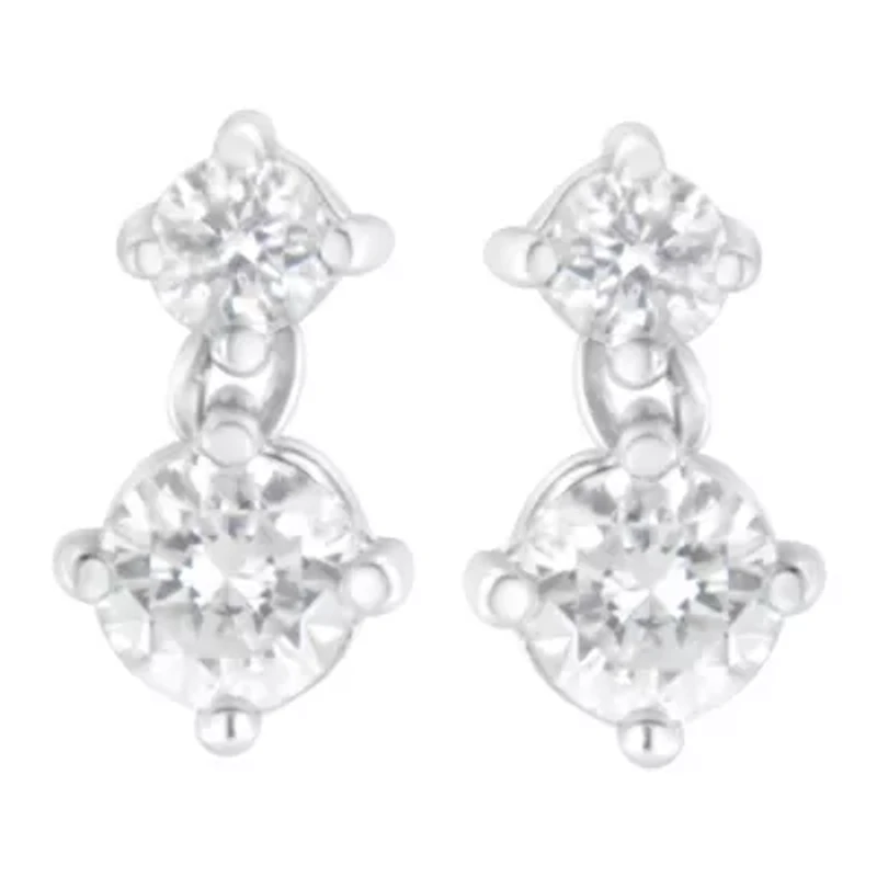 14K White Gold 1 cttw Double Diamond Stud Earrings