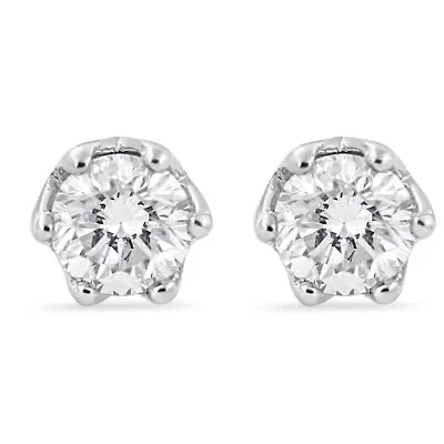 14K White Gold 1/2 Ct Round Diamond 6 Prong Crown Stud Earrings