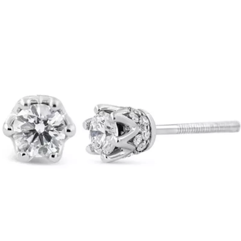 14K Gold 1/2 Ct Round Diamond Crown Stud Earring