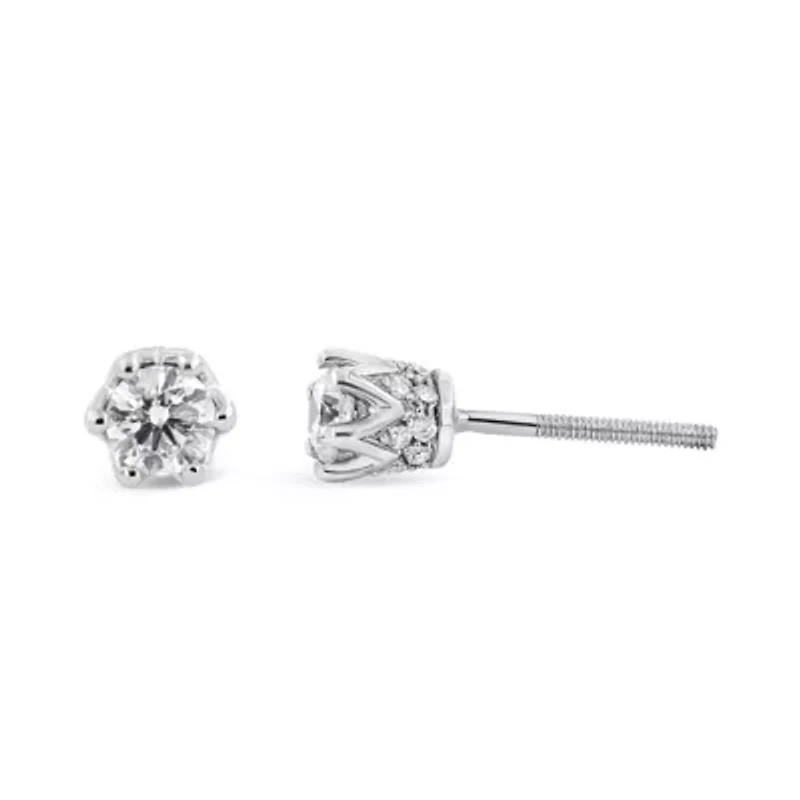 14K Gold 1/2 Ct Round Diamond Crown Stud Earring