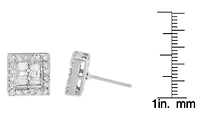 14K White Gold 1 cttw Round and Baguette Diamond Stud Earrings