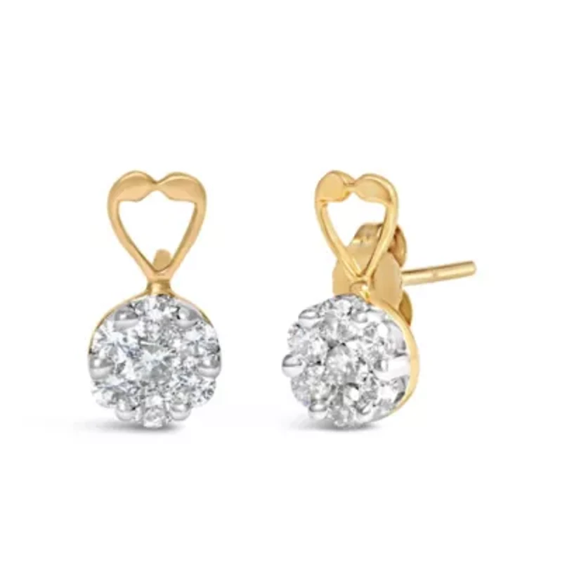14K Yellow Gold 1ct. TDW RoundDiamond Earrings