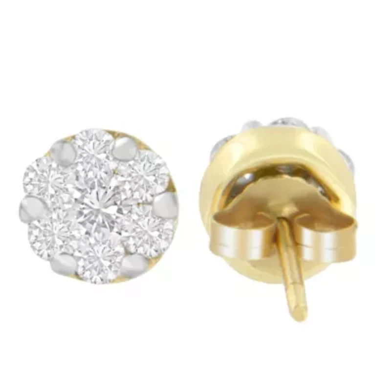 14K Yellow Gold 3/4 Ct Round Diamond Stud Earring