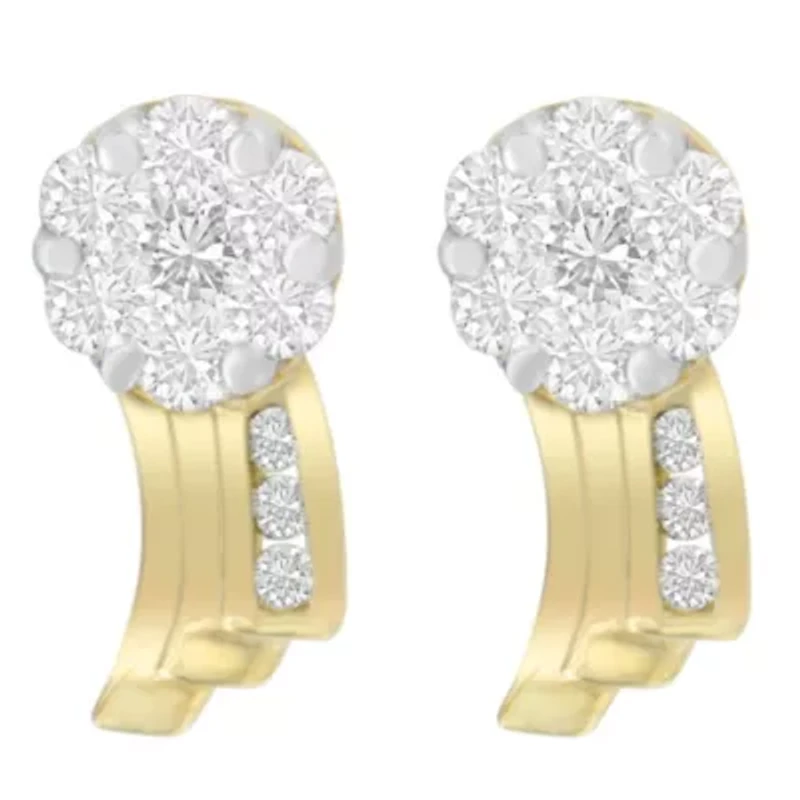 14K Yellow Gold 7/8 Ct Round Diamond Earrings