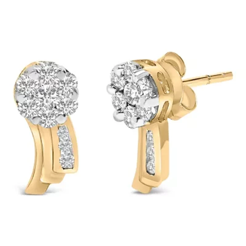 14K Yellow Gold 7/8 Ct Round Diamond Earrings