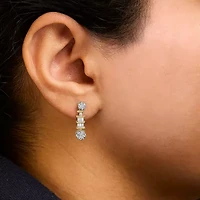 14K Yellow Gold 3/4ct. TDW Round and BaguetteDiamond Dangle Earrings