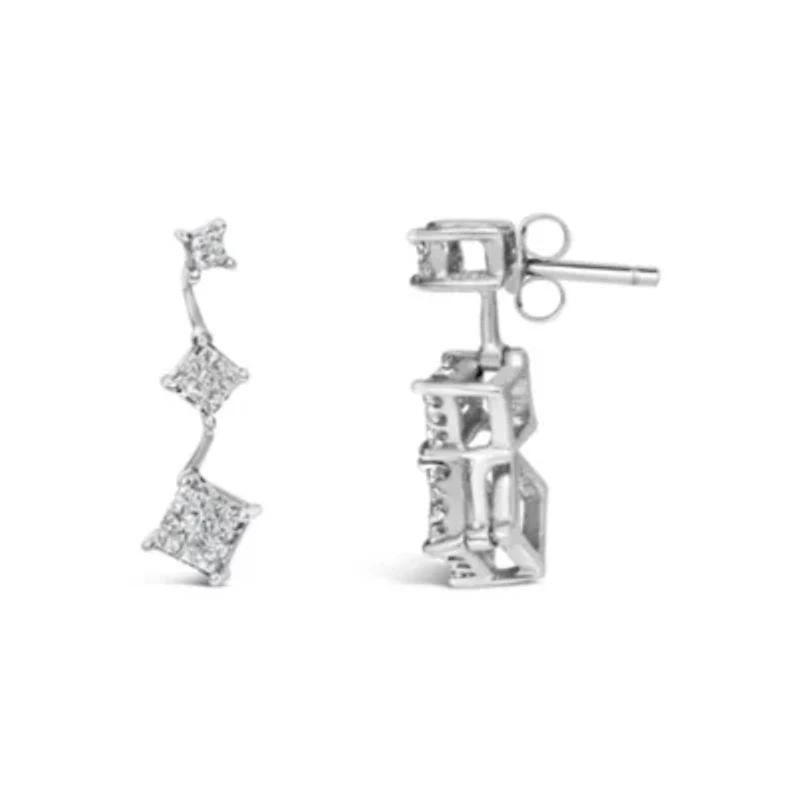 14K White Gold 1 cttw Princess Cut Diamond Earrings