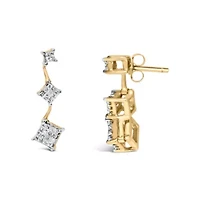 14K Yellow Gold 1 Ct Princess Diamond Earrings