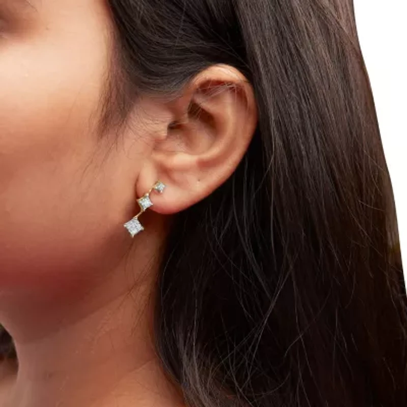 14K Yellow Gold 1 Ct Princess Diamond Earrings