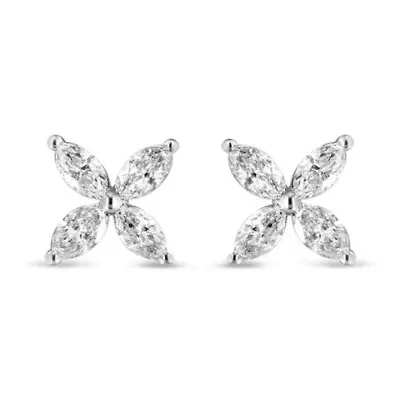 Lab Created 14K White Gold 1.0 Ct Lab Grown Marquise Diamond 8 Stone Floral Leaf Stud Earrings