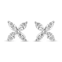 Lab Created 14K White Gold 1.0 Ct Lab Grown Marquise Diamond 8 Stone Floral Leaf Stud Earrings