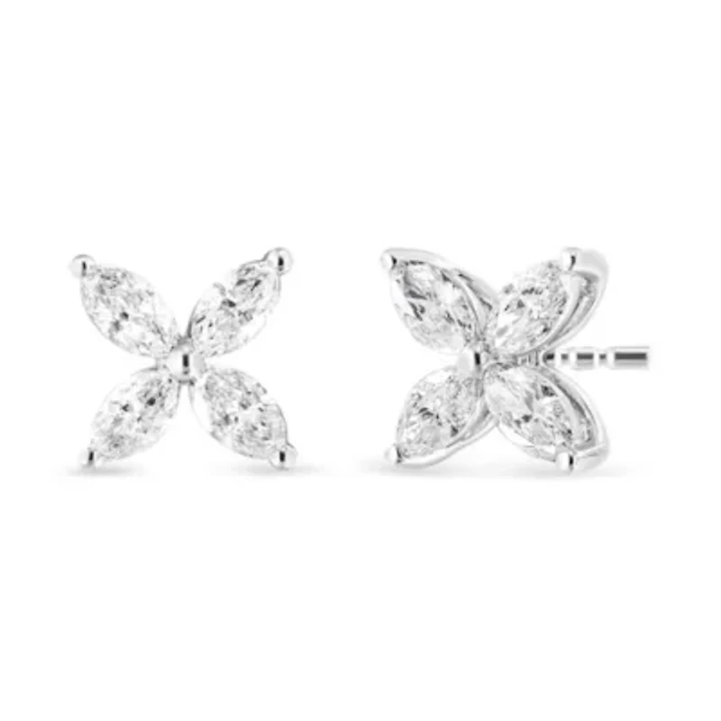 Lab Created 14K White Gold 1.0 Ct Lab Grown Marquise Diamond 8 Stone Floral Leaf Stud Earrings