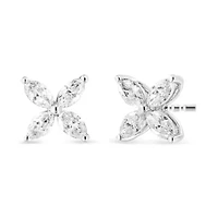 Lab Created 14K White Gold 1.0 Ct Lab Grown Marquise Diamond 8 Stone Floral Leaf Stud Earrings