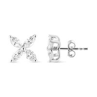 Lab Created 14K White Gold 1.0 Ct Lab Grown Marquise Diamond 8 Stone Floral Leaf Stud Earrings