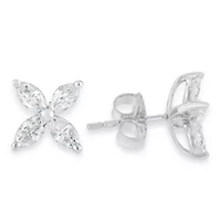 Lab Created 14K White Gold 1.0 Ct Lab Grown Marquise Diamond 8 Stone Floral Leaf Stud Earrings