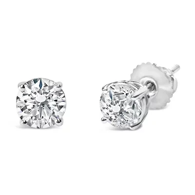 Lab Created 14K White Gold 1 1/2 Ct Lab Grown Diamond Solitaire Stud Earrings Screwbacks