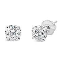 Lab Created 14K White Gold 1 1/2 Ct Lab Grown Diamond Solitaire Stud Earrings Screwbacks