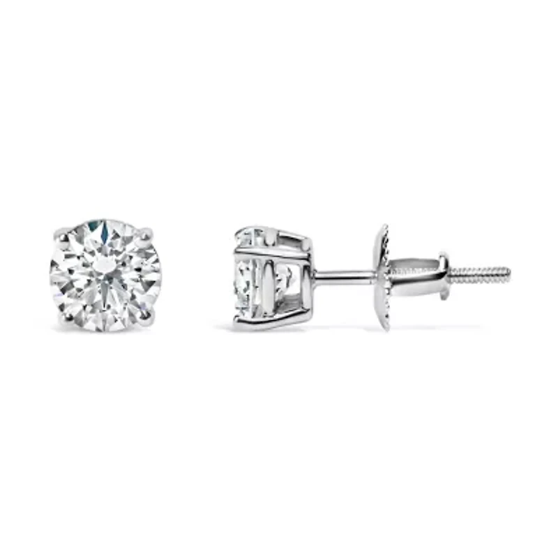 Lab Created 14K White Gold 1 1/2 Ct Lab Grown Diamond Solitaire Stud Earrings Screwbacks