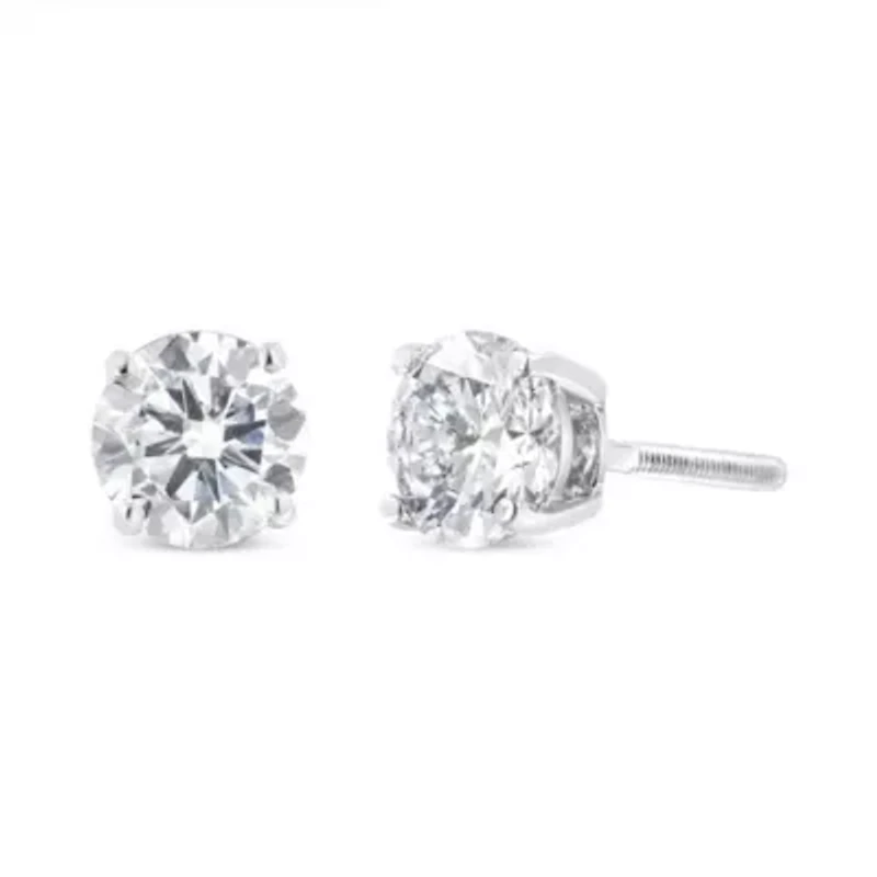 Lab Created 14K White Gold 1 1/2 Ct Lab Grown Diamond Solitaire Stud Earrings Screwbacks