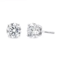 Lab Created 14K White Gold 1 1/2 Ct Lab Grown Diamond Solitaire Stud Earrings Screwbacks