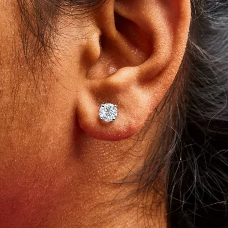 Lab Created 14K White Gold 1 1/2 Ct Lab Grown Diamond Solitaire Stud Earrings Screwbacks