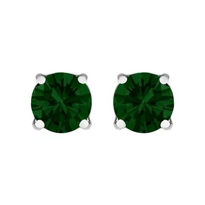 Lab Created 14K Gold Ct Lab Grown Green Diamond Solitaire Stud Earrings
