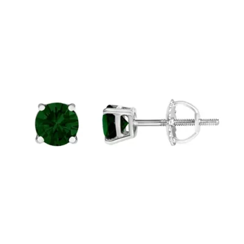 Lab Created 14K Gold Ct Lab Grown Green Diamond Solitaire Stud Earrings