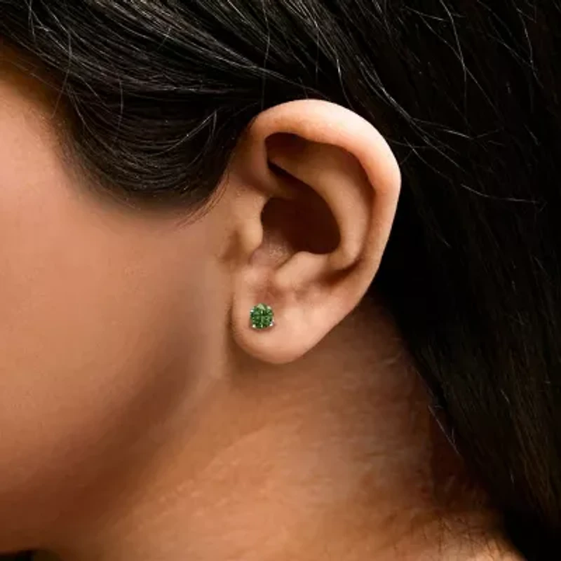 Lab Created 14K Gold Ct Lab Grown Green Diamond Solitaire Stud Earrings