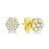 14K Yellow Gold 1/2 Ct Diamond Floral Cluster Stud Earrings with Pushbacks