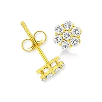 14K Yellow Gold 1/2 Ct Diamond Floral Cluster Stud Earrings with Pushbacks
