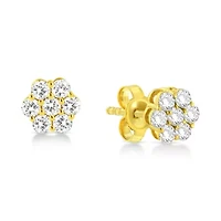 14K Yellow Gold 1/2 Ct Diamond Floral Cluster Stud Earrings with Pushbacks