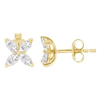 14K Gold 1/2 Ct Marquise Diamond 8 Stone Floral Leaf Stud Earrings