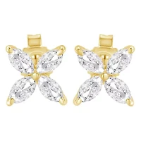 14K Gold 1/2 Ct Marquise Diamond 8 Stone Floral Leaf Stud Earrings