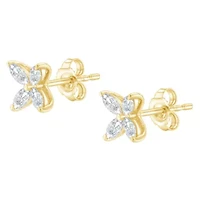 14K Gold 1/2 Ct Marquise Diamond 8 Stone Floral Leaf Stud Earrings