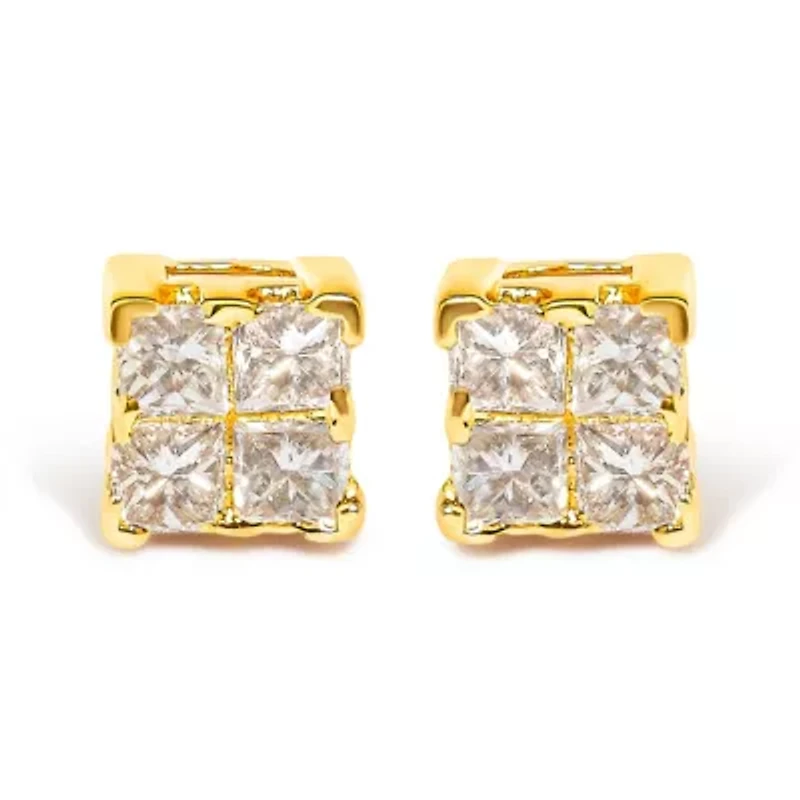 14K Yellow Gold 1/4 Ct Invisible Princess Square Stud Earring