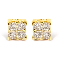 14K Yellow Gold 1/4 Ct Invisible Princess Square Stud Earring
