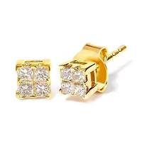 14K Yellow Gold 1/4 Ct Invisible Princess Square Stud Earring