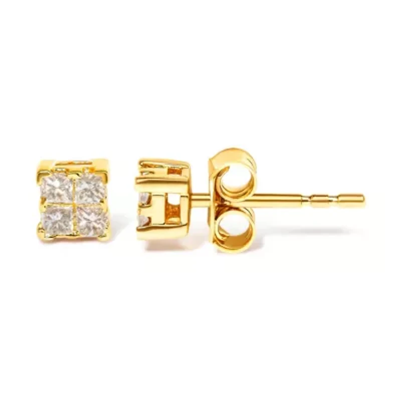 14K Yellow Gold 1/4 Ct Invisible Princess Square Stud Earring