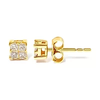14K Yellow Gold 1/4 Ct Invisible Princess Square Stud Earring