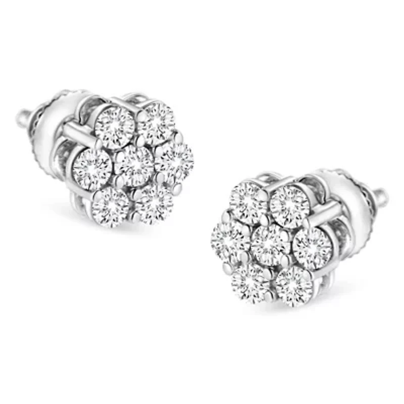 14K White Gold 1/2 Ct RoundDiamond Floral Stud Earrings