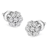 14K White Gold 1/2 Ct RoundDiamond Floral Stud Earrings